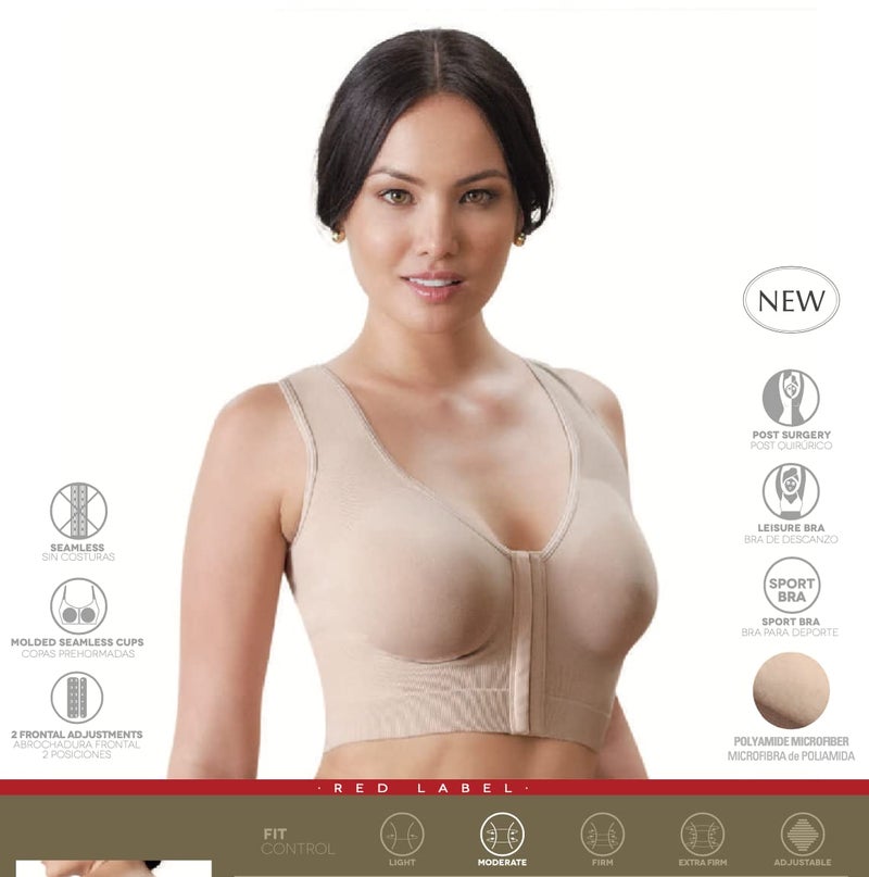 Annette Post Surgery Bra for Women â€“ Front Closure, Seamless, Strapless, Longline, Compression and Wireless Sleep Brassiere â€“ Full Coverage Gym and Sports Bra for Women â€“ Beige, Large-X-Large - Image 4